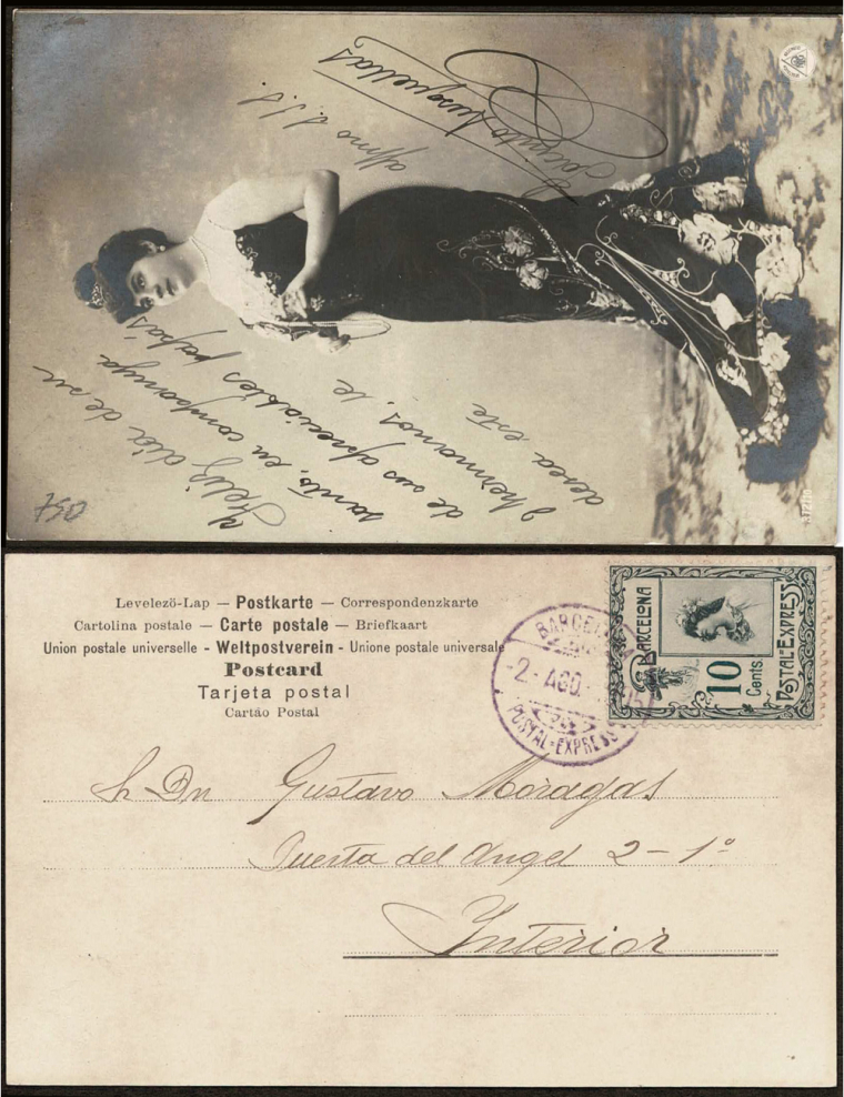 1904 (2 AGO) Correo interior de Barcelona. Tarjeta postal franqueada con un sello de 10 céntimos de la posición B-5 cancelado co