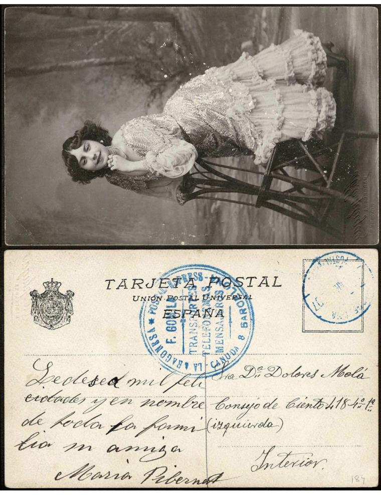 1907 (MAR) Correo interior de Barcelona. Tarjeta postal sin franquear con la marca “POSTAL EXPRESS - LA ARAGONESA - CANUDA 8 BAC