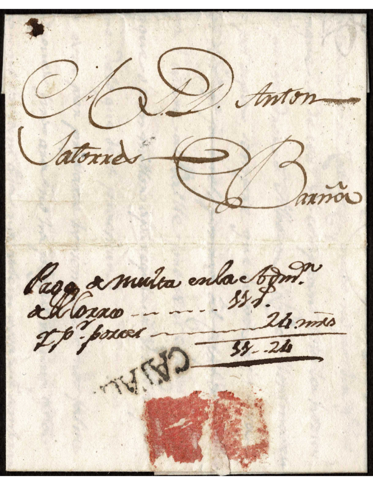 1814 (24 SET) Calaf a Barcelona. Sobrescrito interceptado por Correos por circular fuera de valija, que obligó a pagar el porte 