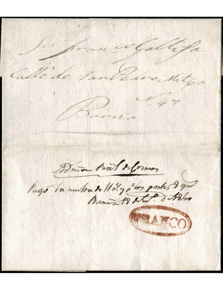 1840 (17 JUN) Manresa a Barcelona. Sobrescrito interceptado por Correos por circular fuera de valija, que obligó a pagar el port
