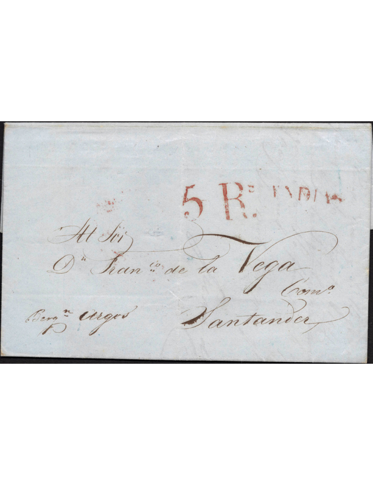 1848 (1 ABR) La Habana a Santander. Sobrescrito de carta duplicada con llegada a España por el “Bergantín Argos” vía San Sebasti