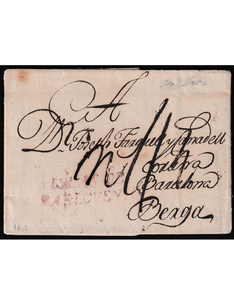 1802 (30 MAY) la Habana a Berga. Sobrescrito en el que se comenta el envío de 75 cajas de azúcar en la polacra Nuestra Señora de