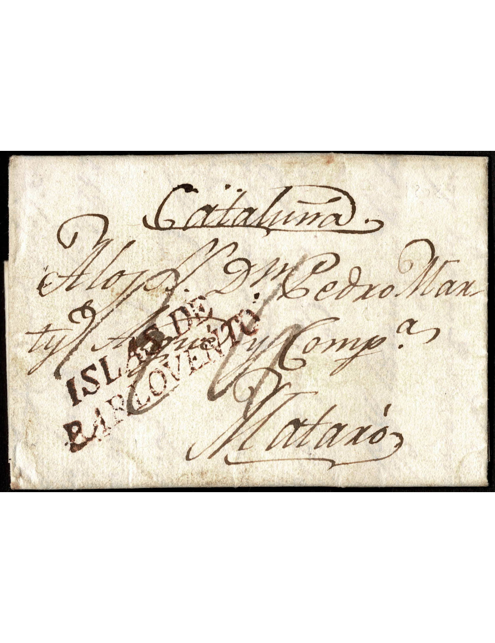 1802 (4 DIC) La Habana a Mataró. Sobrescrito en el que se comenta el envío de cien cajas de jabón de piedra en el bergantín Nomb