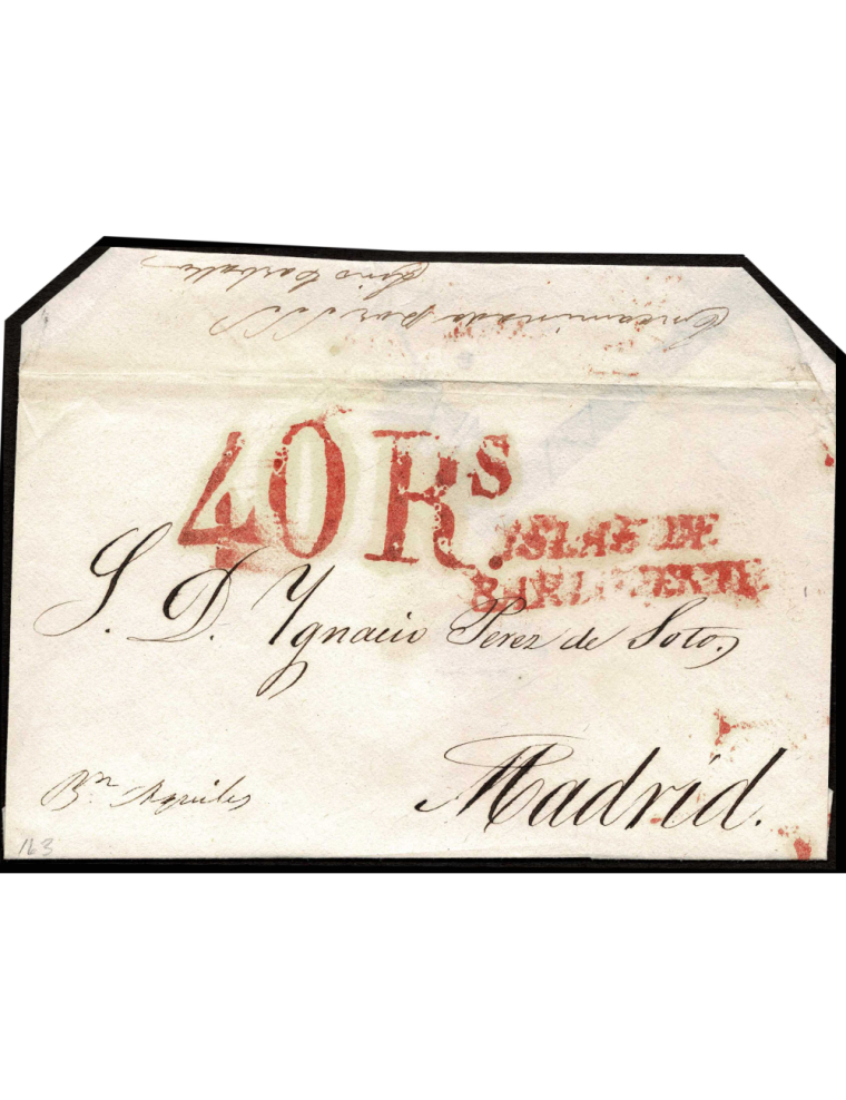 1820 circa Envuelta con la anotación en el reverso “Encaminada por S S S / Lino Carballo”con marca “ISLAS DE /BARLOVENTO” de tip