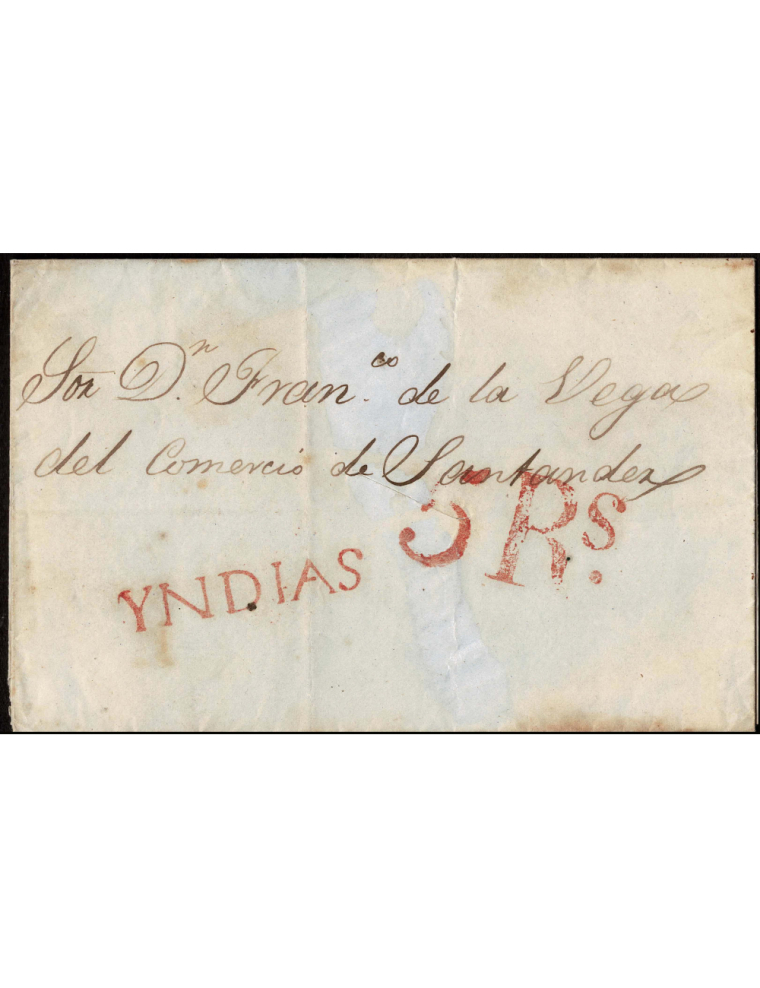1848 (31 AGO) La Habana a Santander. Sobrescrito con muy interesante descripción de como quedó varado el barco en los Cayos, en 
