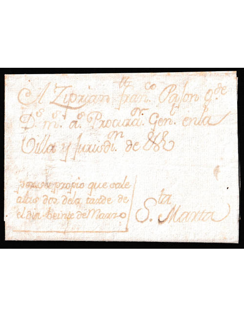1759 (20 MAR) Coruña a Santa Marta de Ortigueira. Indicación mns. “por su propio que sale/ a las dos de la tarde de/ el dia vein