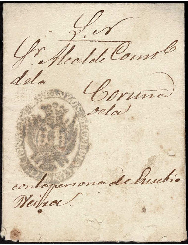 1854 (19 NOV) Betanzos a Coruña. Oficio entre alcaldías con la cuartilla parcialmente impresa en la que se señala que se devuelv