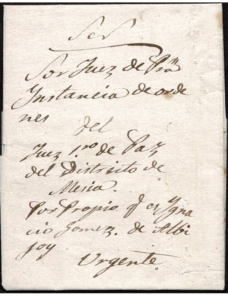1857 (29 MAR) Albijoy a Órdenes (A Coruña). Carta del S.N. conducida por propio nombrado en el frente “Ignacio Gomez de Albijoy”