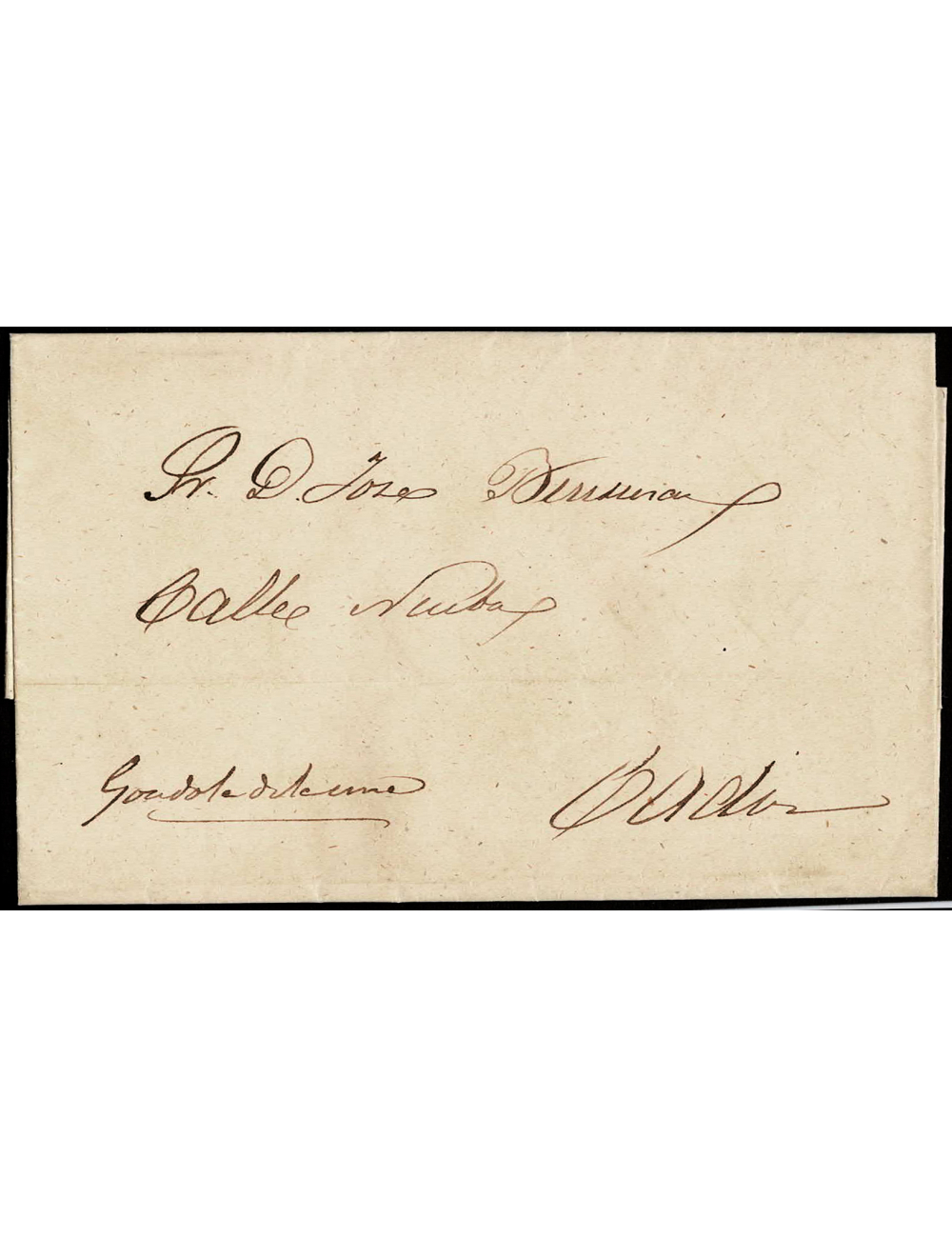 1859 (16 MAR) San Fernando a Cádiz. Sobrescrito con la anotación en el frente “Gondola de la una”. Excepcional carta conducida p