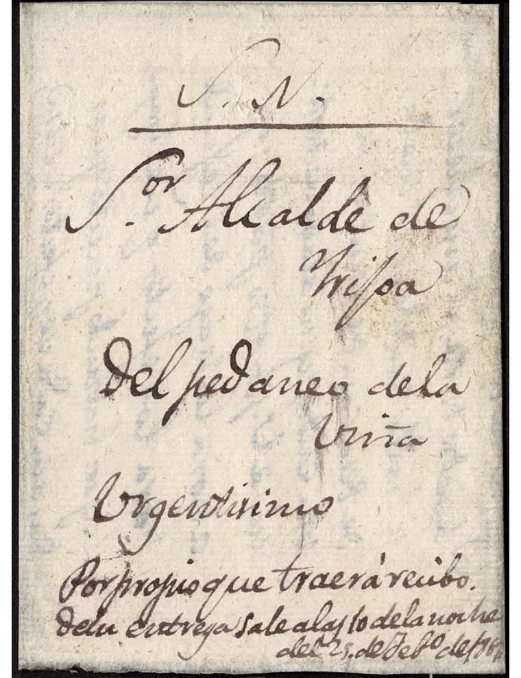 1867 (25 FEB) Viña a Irijoa (La Coruña) Carta del S.N. con anotación mns. “Urgentisimo” y “Por propio que traerá recibo de su en