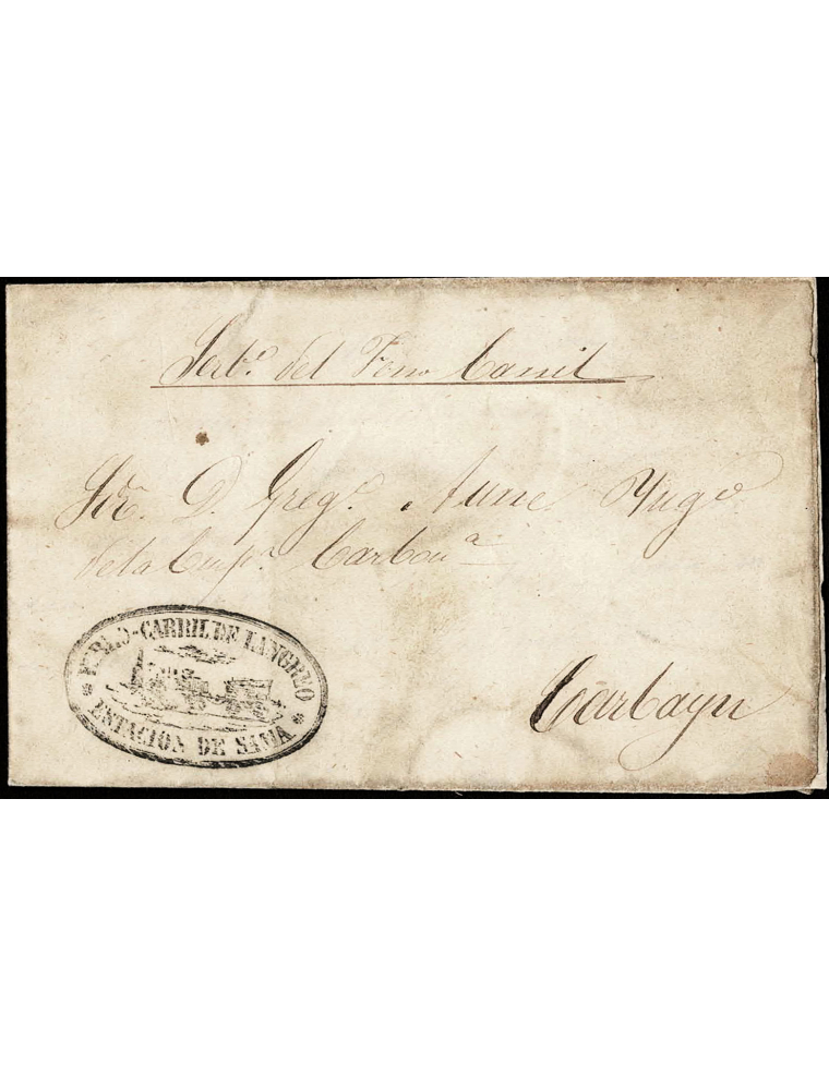 1856 (11 JUL) Sama de Langreo a Carbayín. Carta del servicio del Ferrocarril, por ello no se franqueó como es habitual, con la m