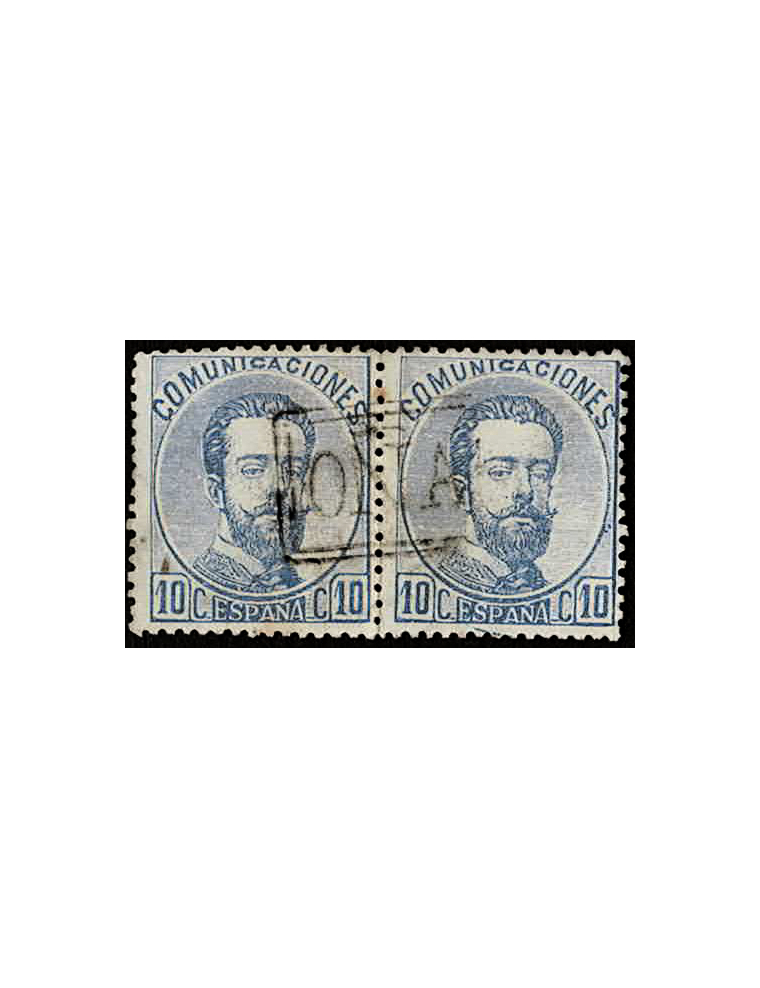 1871. Pareja de sellos de Amadeo de 10 cts. matasellados con la marca “OÑA” en recuadro. No se encuentra registrado en ningún ca