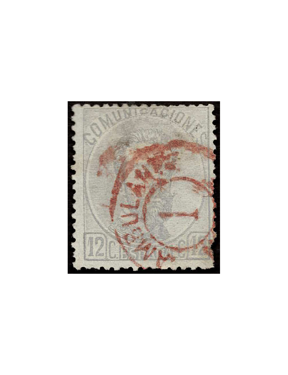 1872. Sello de 12 cts. gris de la emisión de Amadeo de 1 de octubre de 1872 cancelado con el matasello “AMBULANTE / 1 / NORTE”. 