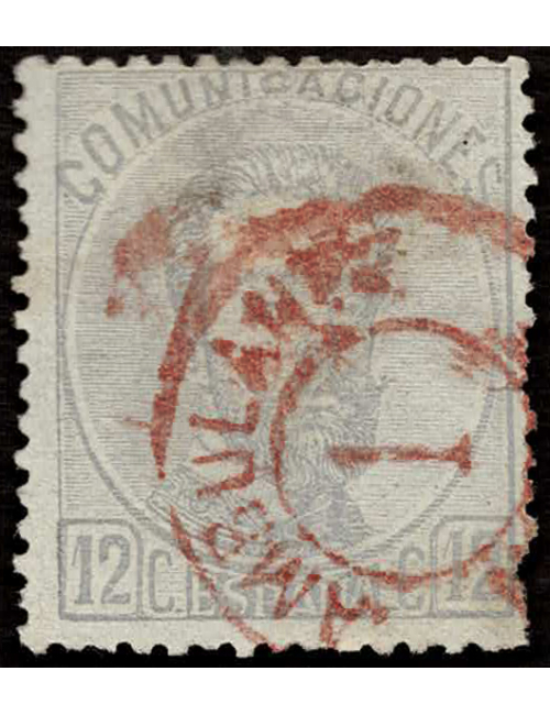 1872. Sello de 12 cts. gris de la emisión de Amadeo de 1 de octubre de 1872 cancelado con el matasello “AMBULANTE / 1 / NORTE”. 