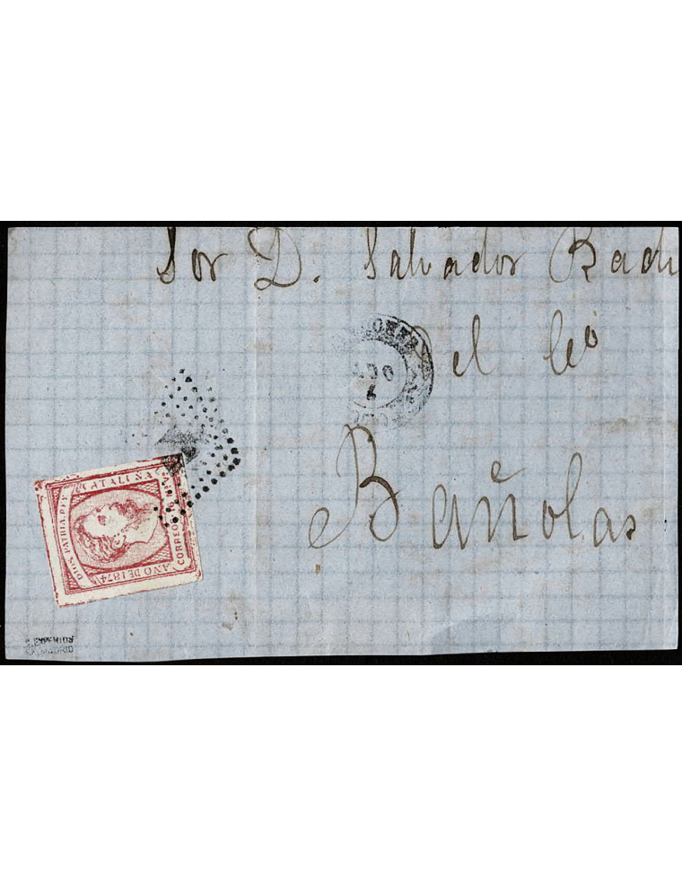 1874 circa (7 OCT) Olot a Banyoles. 16 maravedís rojo sello de Carlos VII, de la emisión carlista de Cataluña mat. RP. En el fre